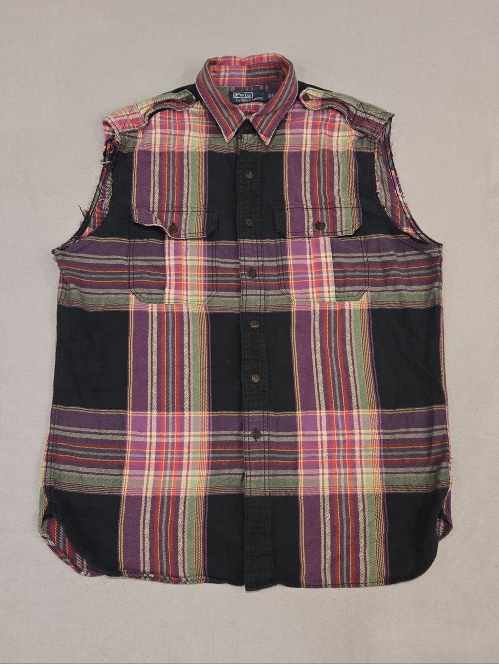 Vintage Polo By Ralph Lauren Plaid Flannel Sleeveless Cut-Off Vest Shirt